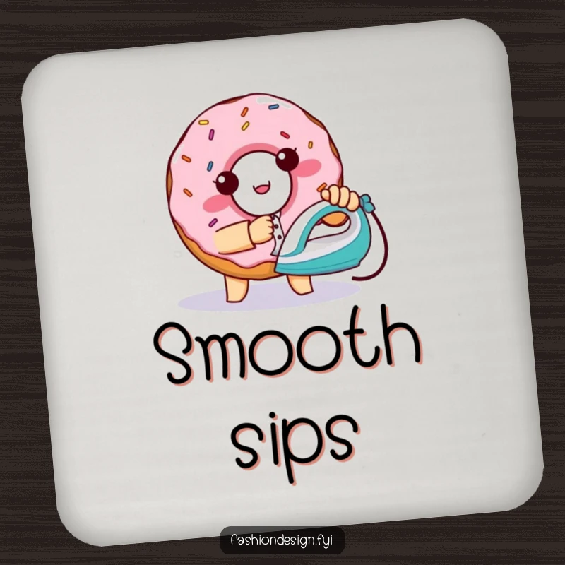 Funny mischievous donut with sprinkles, ironing a shirt, drink coasters, perfect funny gift.