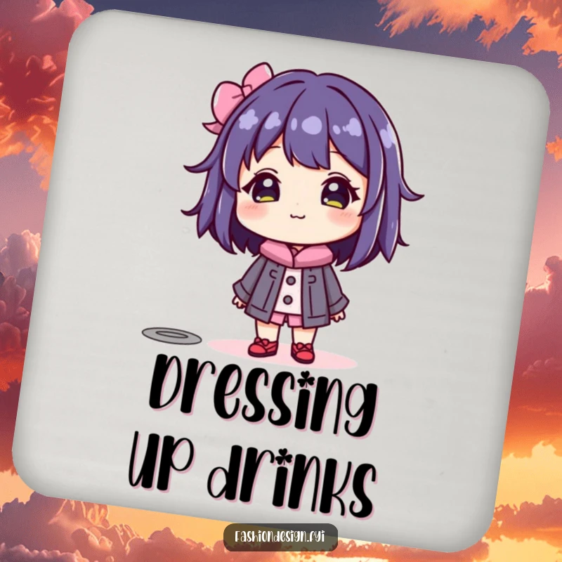 Funny coaster featuring a beaming character admiring a colorful mannequin, symbolizing a love for style and protection.