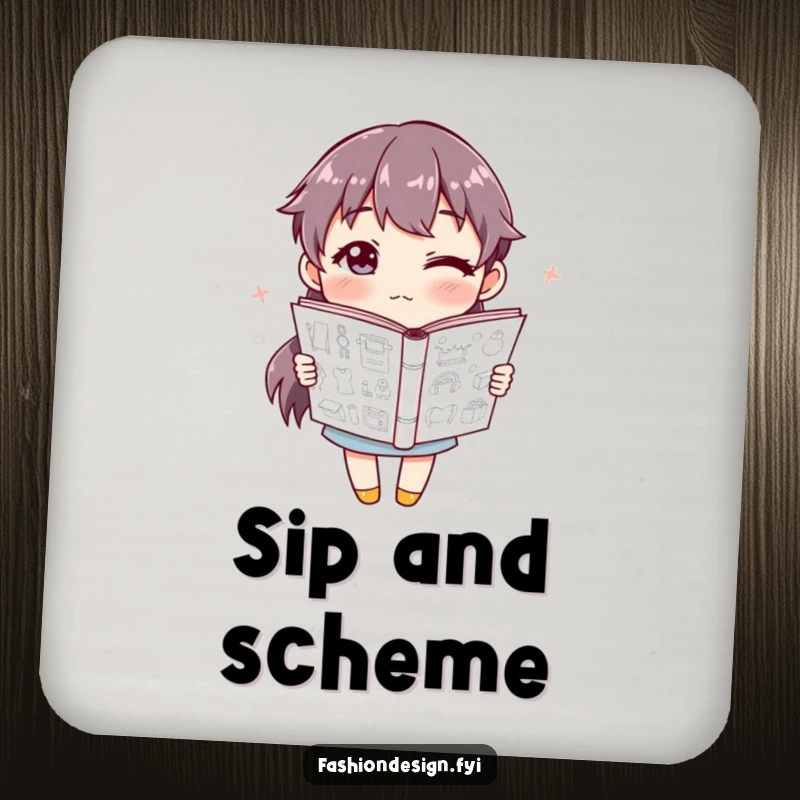 Funny Drink Coaster depicting a winking character holding a sketchbook of designs, adding artistic humor.