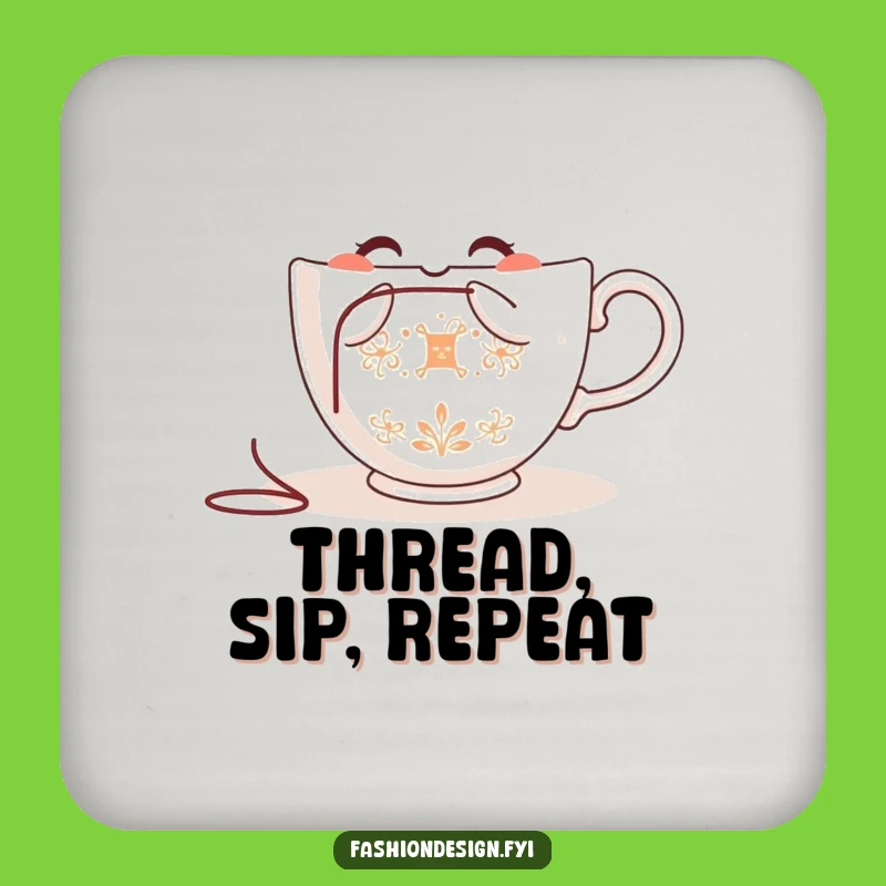 Funny Teacup Embroidering Drink Coaster: Protect Surfaces with Humorous Artistic Flair