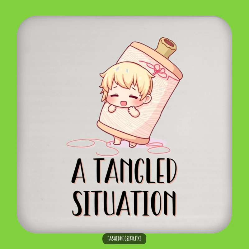 Funny Thread Struggle Coaster - Cute Character's Spool Protector