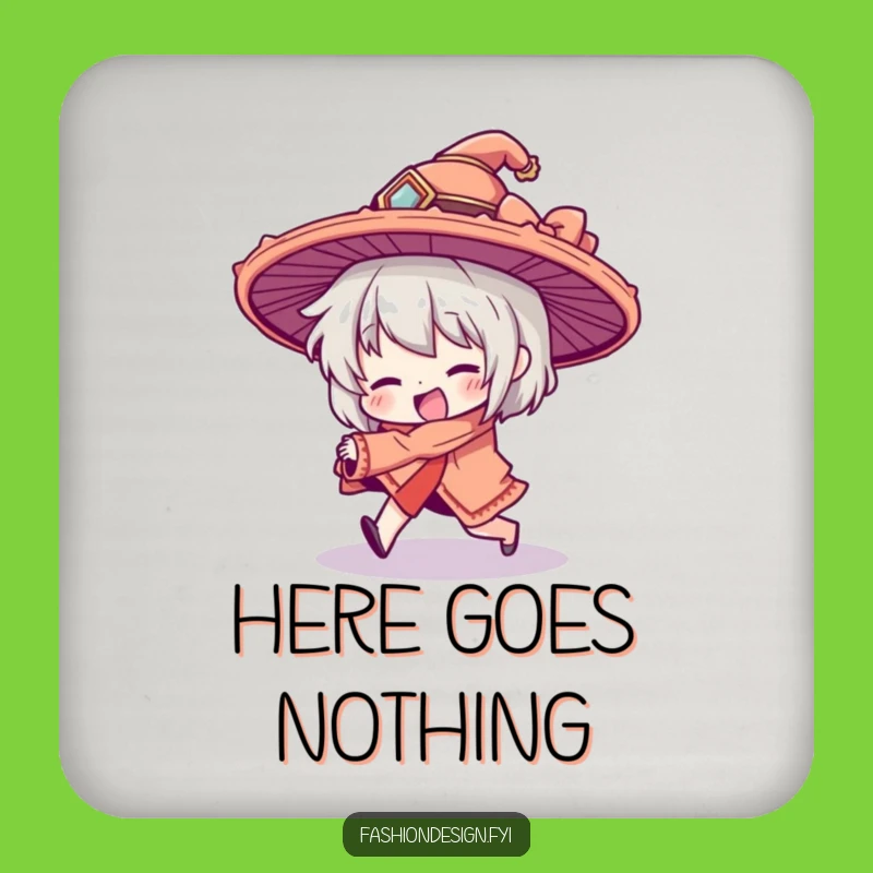 Funny Tripping Character Coaster - Oversized Hat Humor for Your Table