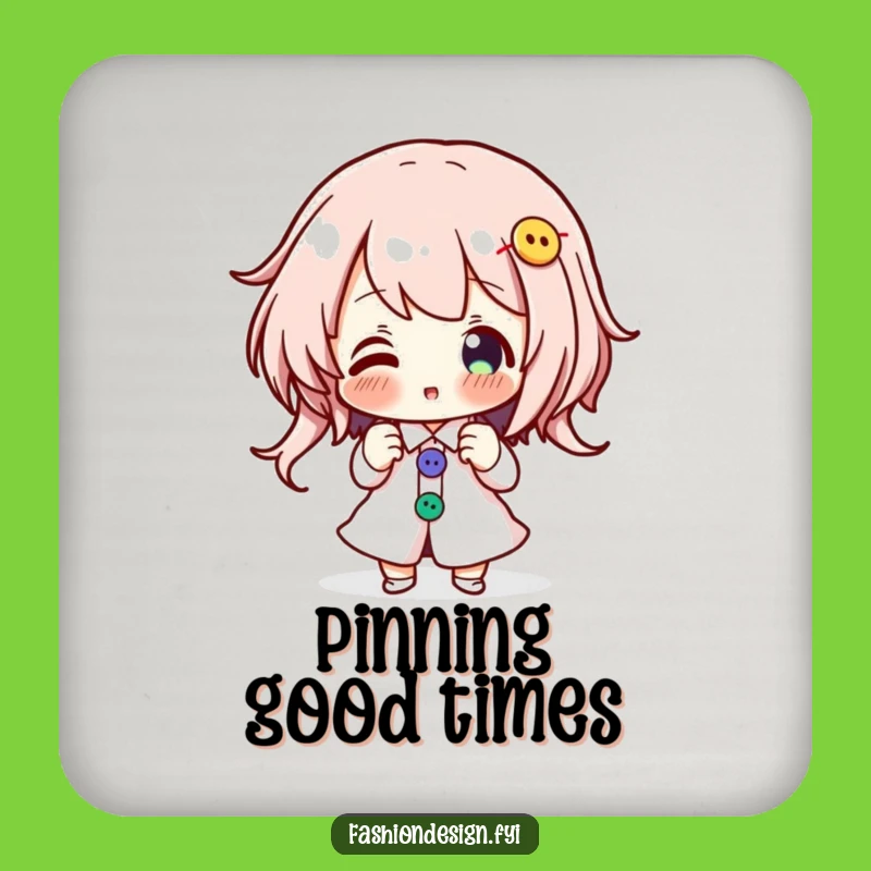 Funny Button Pinning Coaster - Enthusiastic Character's Crafty Table Guard