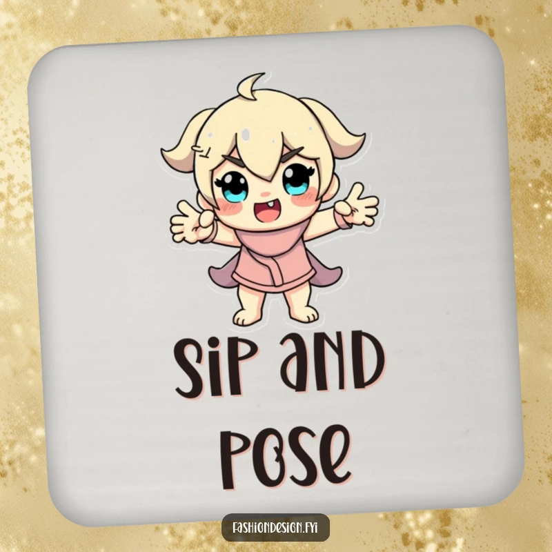 Funny Model Drink Coasters featuring a character in a dramatic, funny pose, adding stylish humor and surface protection.