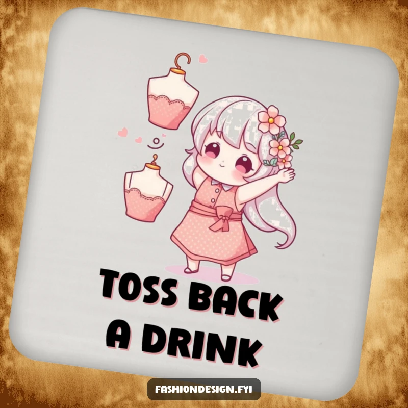 Funny Florist Flower Drink Coasters: A whimsical character tosses a flower-adorned mannequin head, offering humorous protection, a funny gift.