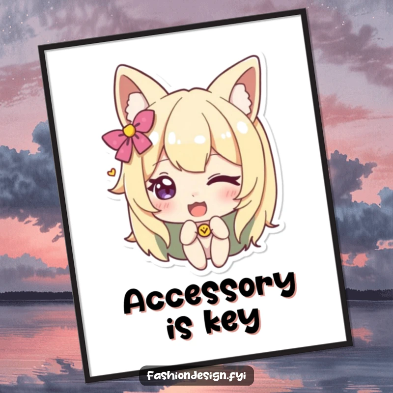 Funny poster depicting a character winking as they add a whimsical accessory, bringing a playful and stylish humor to walls.