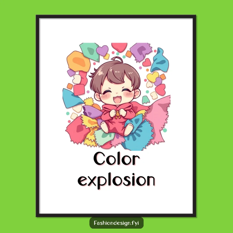 Funny Poster: Giggling Crafter's Delightful Chaos of Colorful Fabric Scraps Art