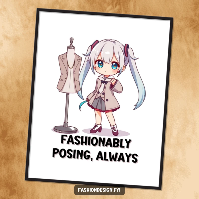 Funny poster artwork depicting a character in an exaggerated pose next to a mannequin, celebrating artistic expression with humor.