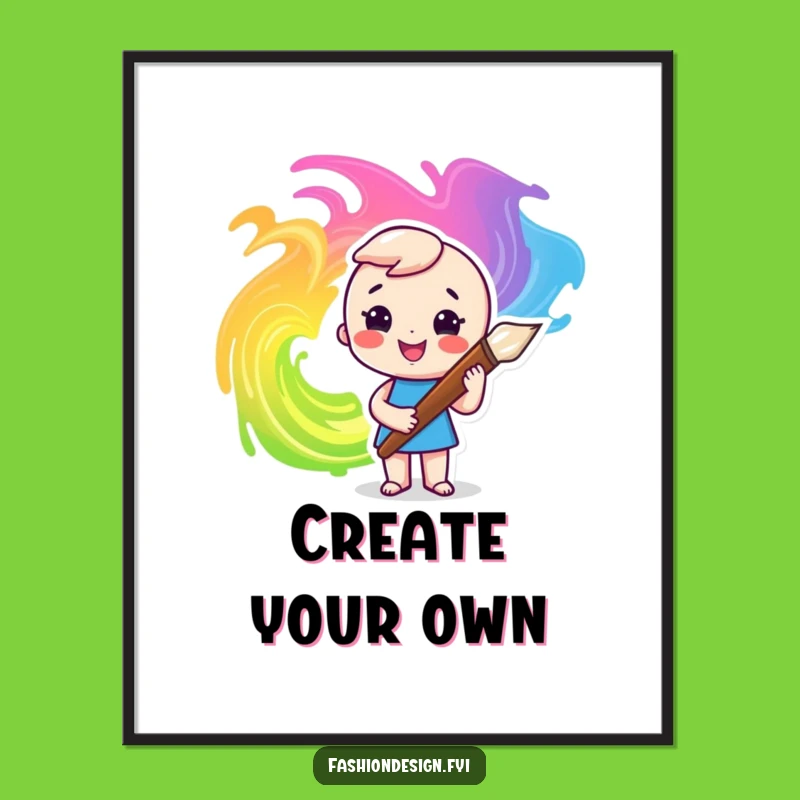 Funny Artist Poster: Paintbrush & Swirls - Decorate with Color!