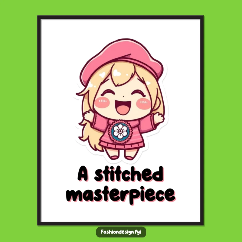 Funny Beret Patch Art Poster: Joyful Character Display for Wall Decor