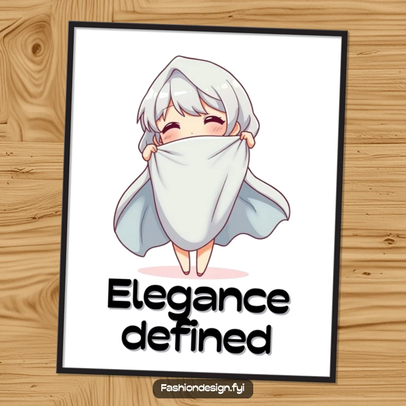 Funny Poster print of a cheerful character elegantly draping cloth with fluid movements, a piece of artful decor.