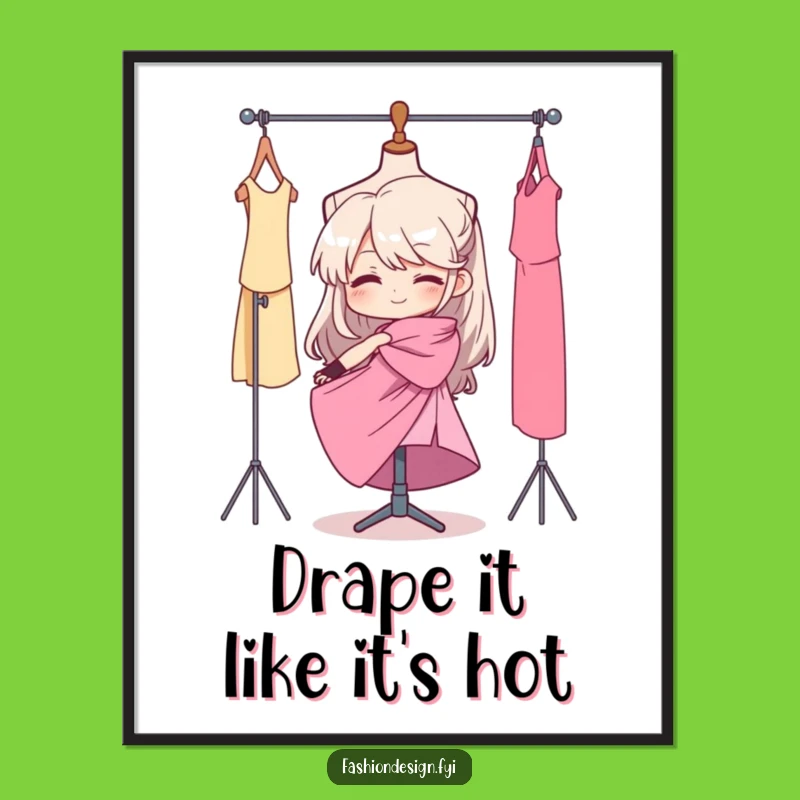 Funny Fashion Art Poster: Determined Seamstress Draping Fabric, Inspiring Home Decor Gift