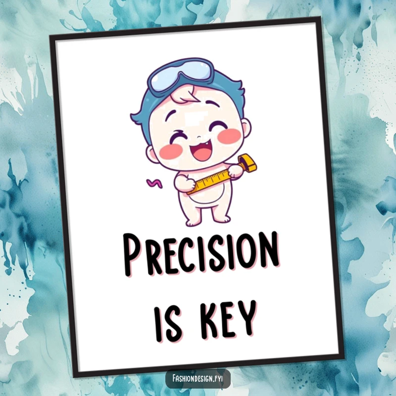 Funny poster art of a happy character using a measuring tape with extreme focus and excitement, perfect for home or office.