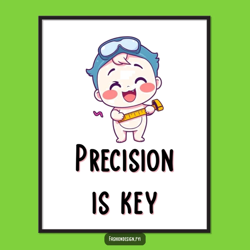 Funny Focused Excitement Poster: Happy Character with Measuring Tape Decor