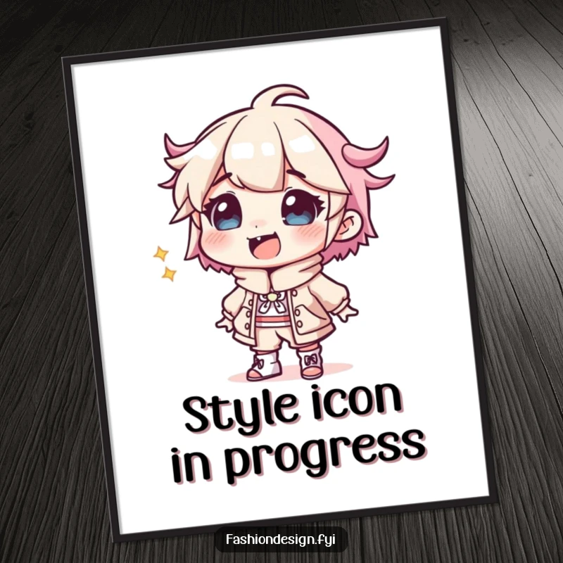 Funny Designer Poster: A giggling character sketches an outlandish and quirky outfit, bringing a burst of creative energy and humor to any room.