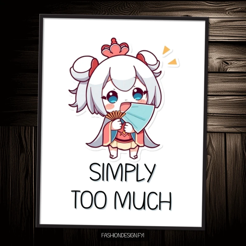 Funny Poster print of a surprised character fanning themselves with a large fan, capturing a moment of heat.