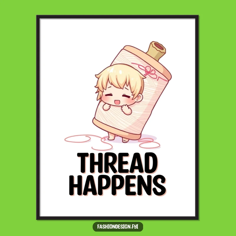Funny Thread Struggle Poster - Cute Character's Yarn Yarn Yarn Art