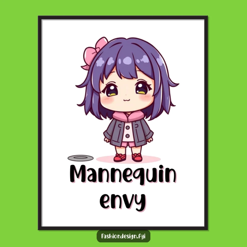 Funny Mannequin Admiration Poster: Beaming Character's Fashion Art