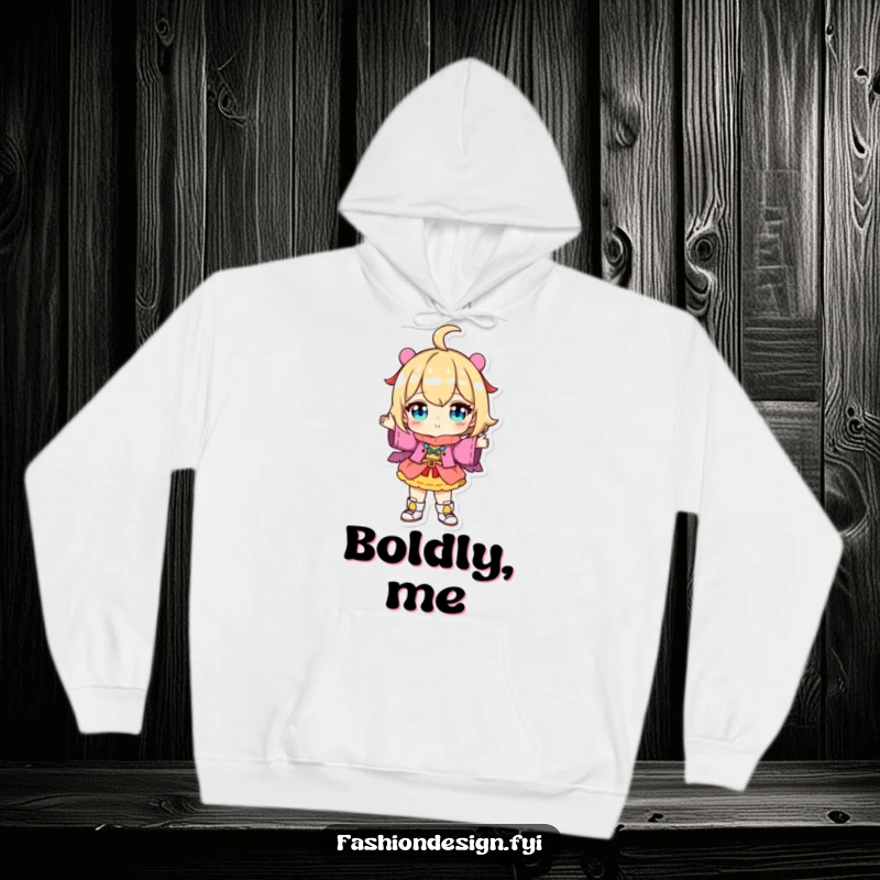 Funny Hoodie: Character proudly displaying a colorful, uniquely designed outfit, perfect for cozy days and bold style.