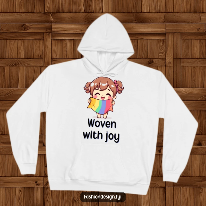 Funny hoodie for crafters, showing a character with a fabric swatch, perfect for cozy sewing sessions.
