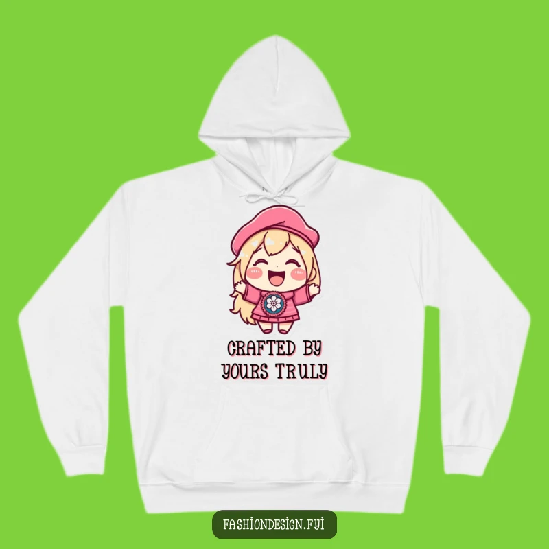Cozy Funny Beret Patch Hoodie: Joyful Character Art for Ultimate Comfort
