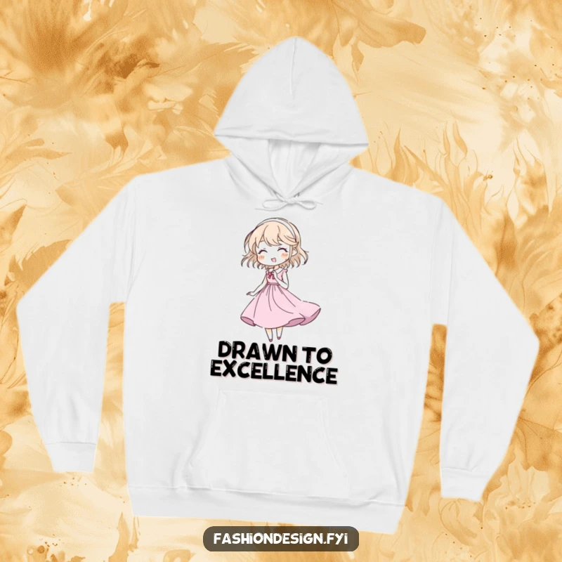 Funny hoodie for artists, showing a character sketching a gown, perfect for creative comfort and humorous style.