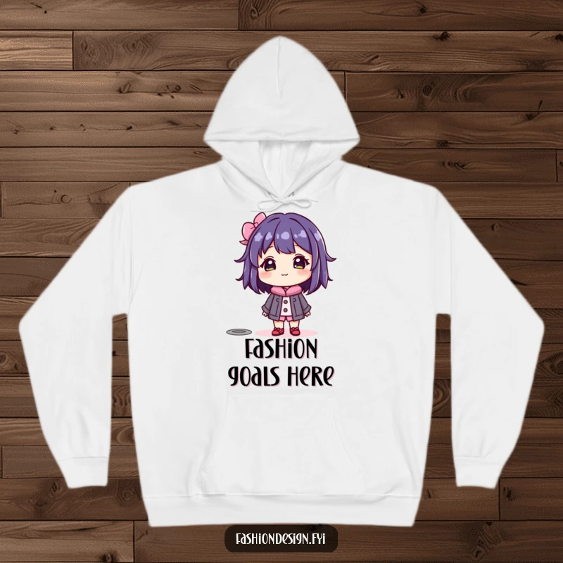 Funny hoodie showcasing a beaming character admiring a colorful mannequin, symbolizing a love for fashion and aesthetic appreciation.