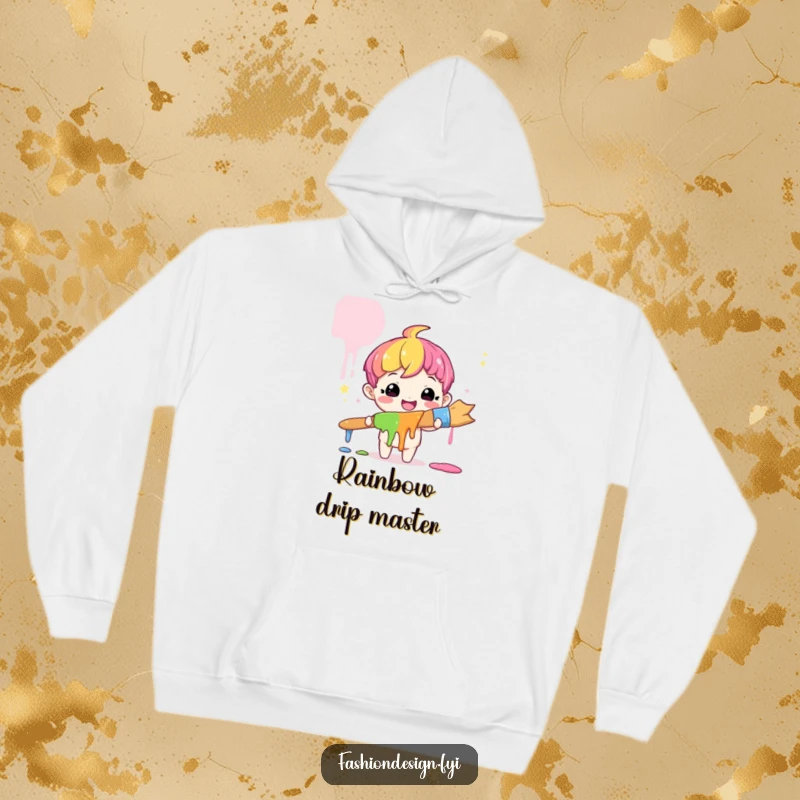 Funny Artist Hoodie: A cute character with a big smile holds a giant paintbrush with rainbow paint, a funny gift.