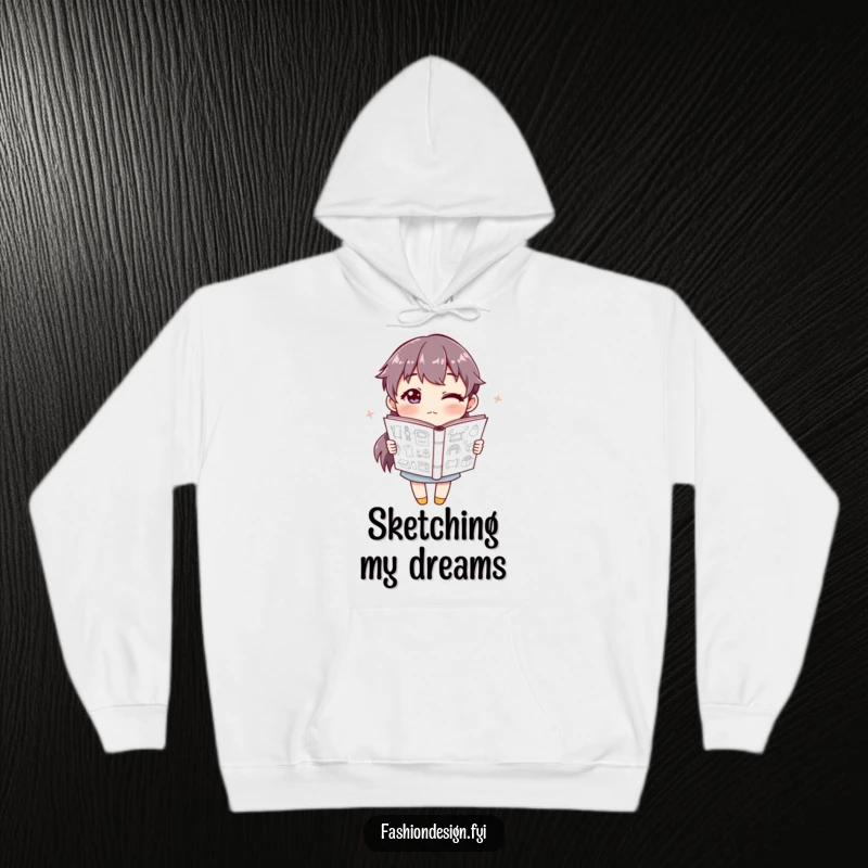 Funny Hoodie of a winking character holding a sketchbook packed with designs, perfect for artists and creators.