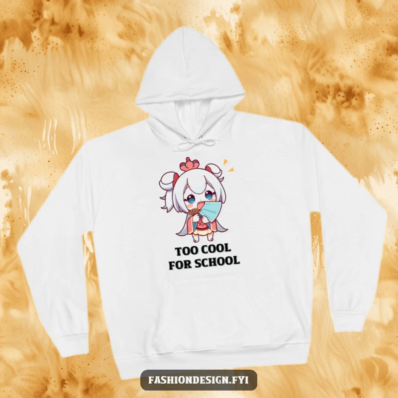 Funny Hoodie featuring a surprised character fanning themselves with a large fan, symbolizing relief from overwhelming heat.