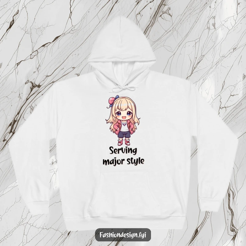 Funny hoodie featuring a joyful character posing confidently in a stylish outfit they created, embodying self-assurance.