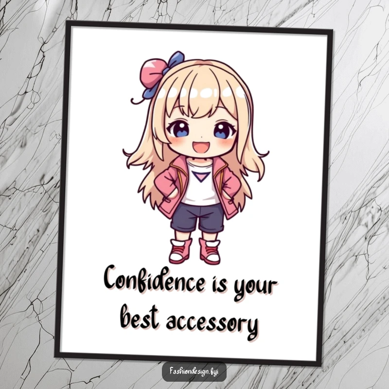 Funny Free Printable Wall Art: Joyful character confidently posing in a stylish outfit they created, exuding chic humor.