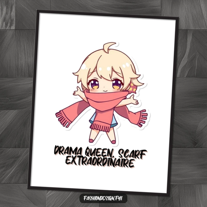 Funny Free Printable Wall Art showing a character striking a dramatic pose with a long, flowing scarf, full of playful energy.