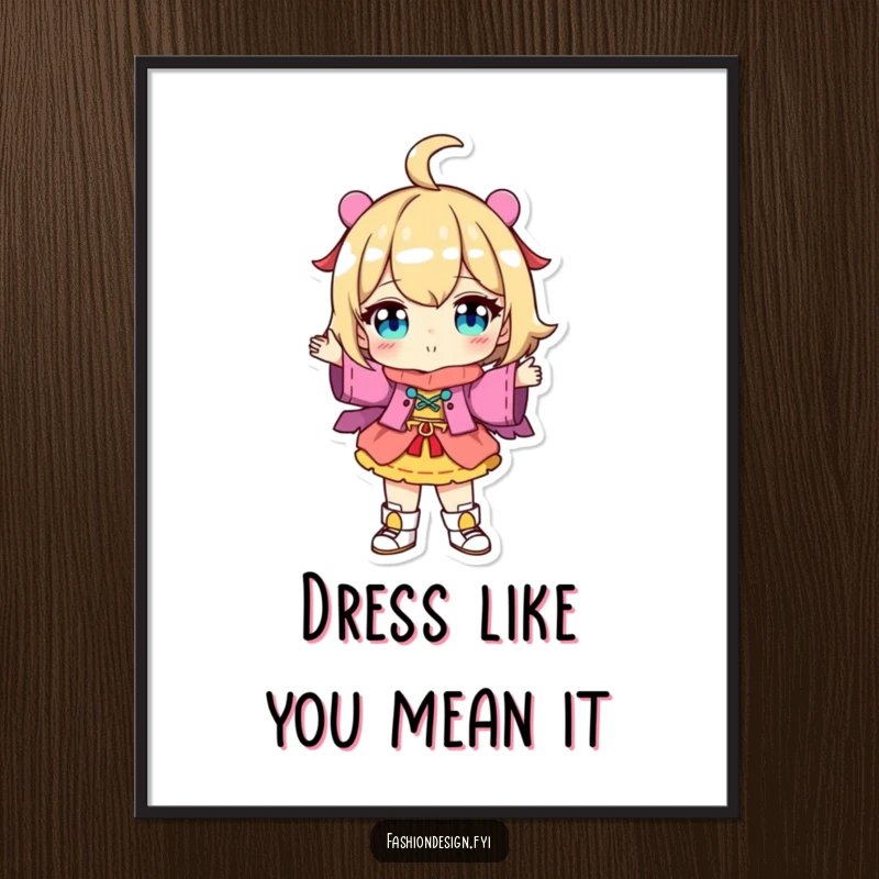 Funny Free Printable Wall Art: Character proudly displaying a colorful, uniquely designed outfit, a true fashion statement.