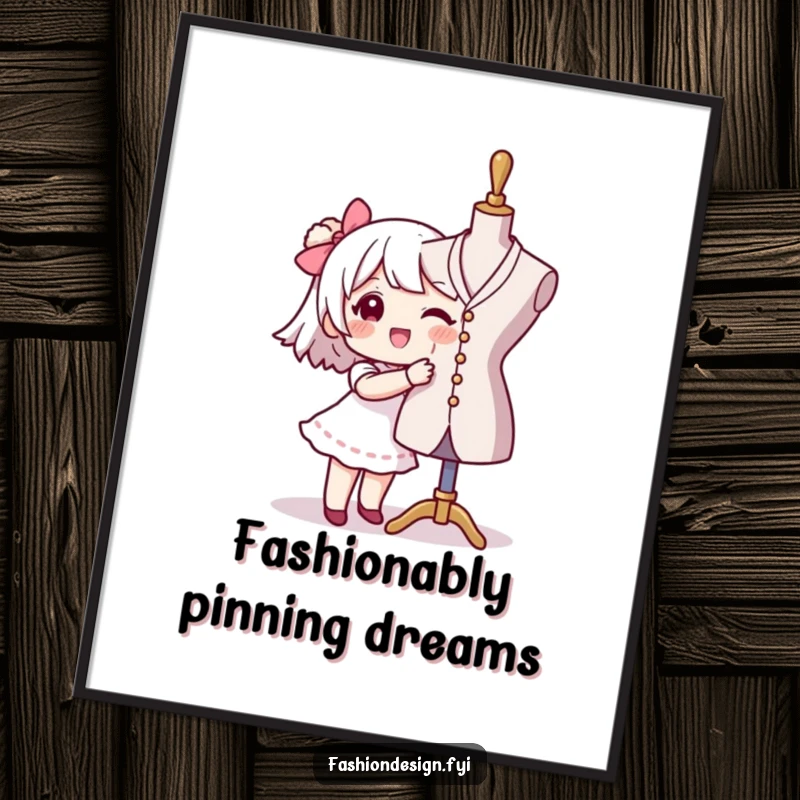Funny Free Printable Fashion Wall Art: Character pins fabric on a mannequin, creative downloadable art for style lovers.