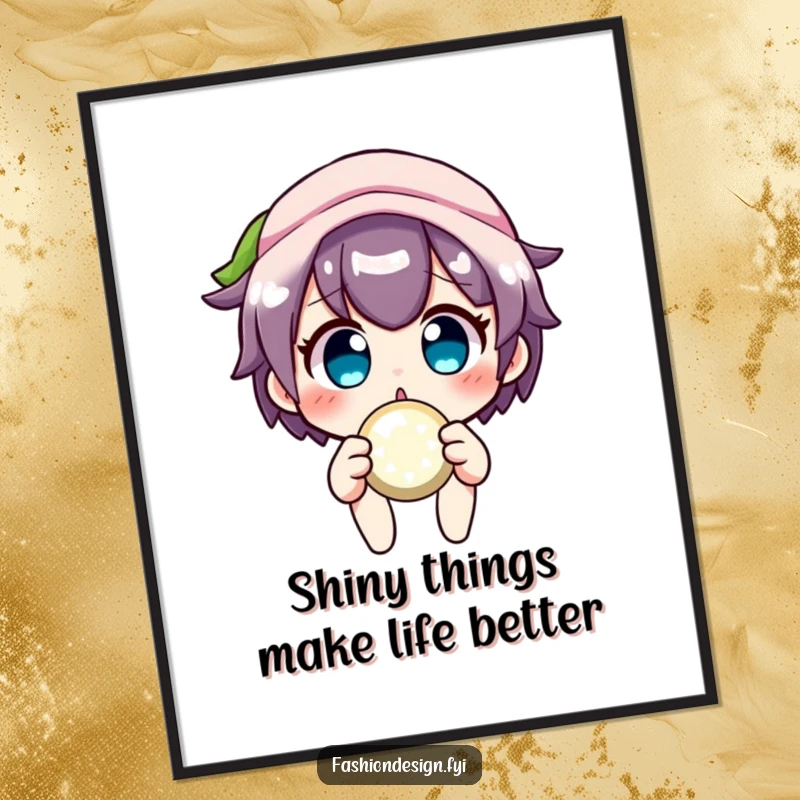 Funny Free Printable Button Wall Art: Surprised character holds a sparkly button, charming downloadable art with a surprise.