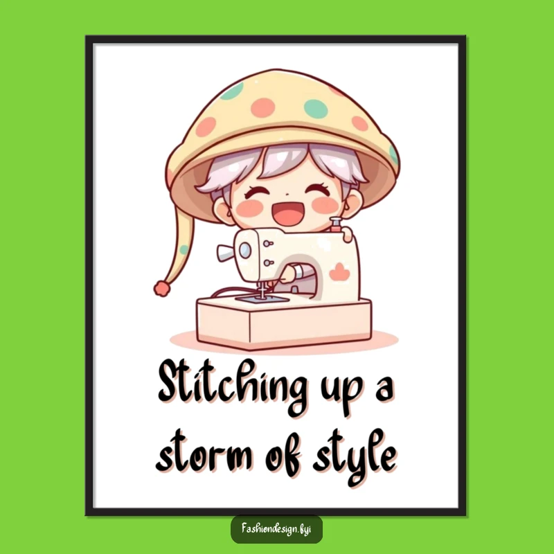 Free Printable Wall Art: Giggle-Inducing Sewing Machine Hat Character for Funny Decor