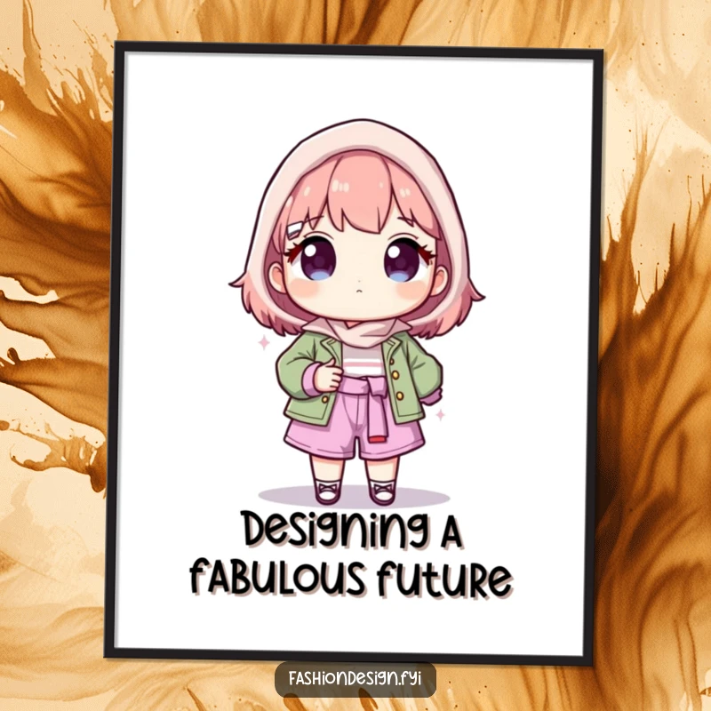 Funny Free Printable Wall Art: Proud character presents a finished fashion creation, showcasing their design genius. DIY decor.