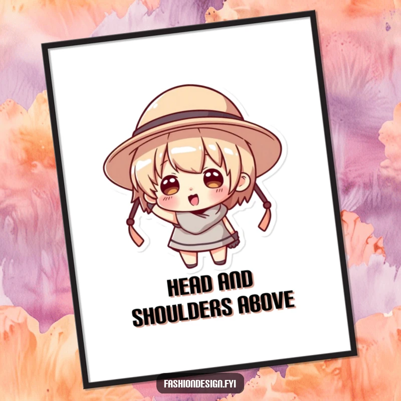 Funny Free Printable Wall Art depicting a character comically overwhelmed by a giant hat, a humorous home decor piece.