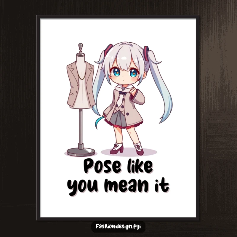 Funny Free Printable Wall Art: Character striking a dramatic pose next to a mannequin, adding quirky humor.