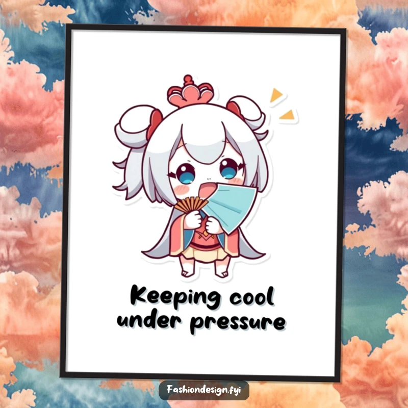 Funny Free Printable Wall Art of a character looking surprised while fanning themselves vigorously with a large fan.