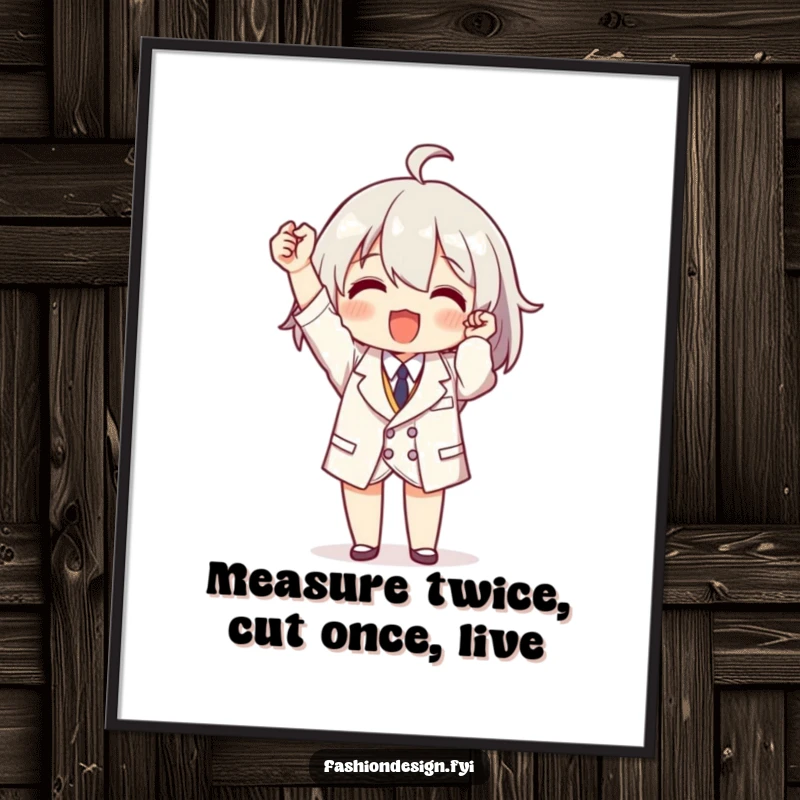 Funny Free Printable Wall Art: Character beams with pride holding up a perfectly stitched, tiny tailored garment.