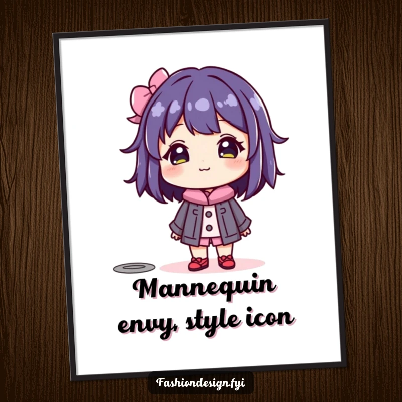 Funny Free Printable Wall Art of a beaming character admiring a colorful mannequin, celebrating fashion and style.