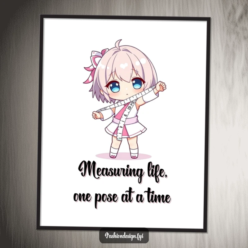 Funny Free Printable Wall Art: Character posing dramatically with a long measuring tape sash, humorous statement decor.