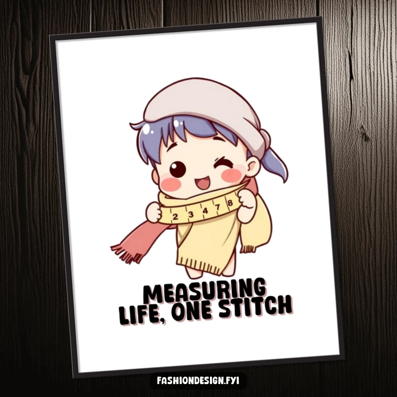 Funny Free Printable Wall Art: Cheerful character humorously measures an impossibly long scarf.