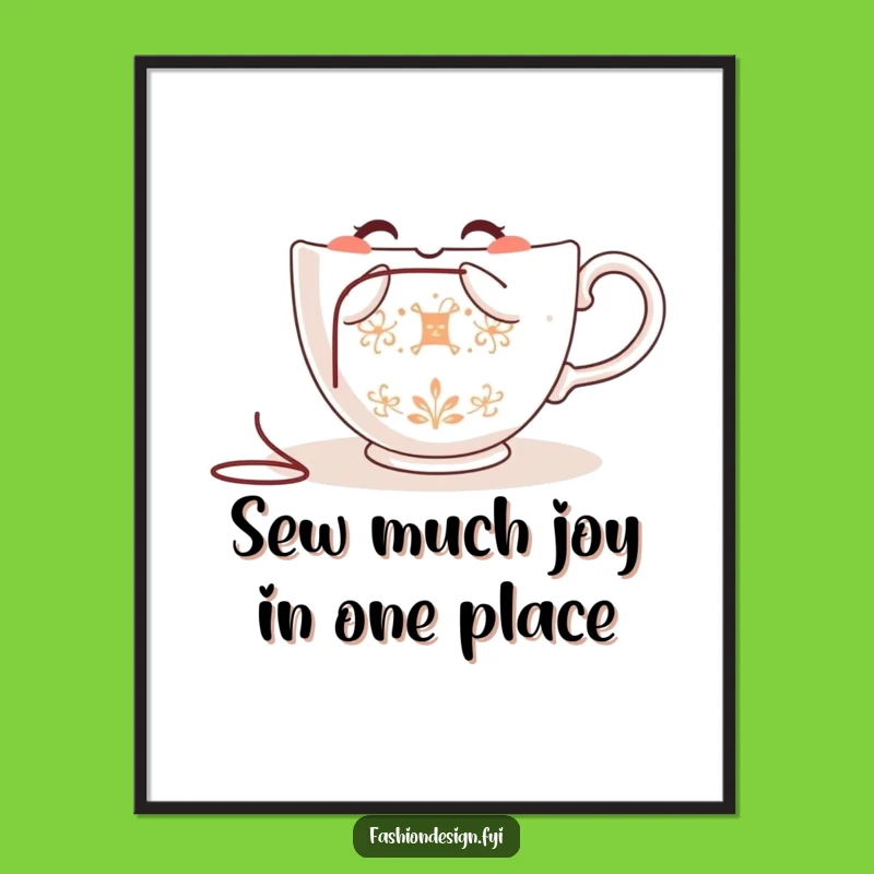 Free Printable Wall Art: Happy Embroidering Teacup for Cozy, Creative Spaces