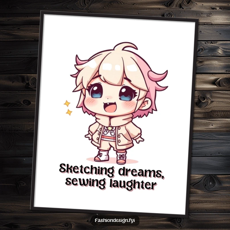 Funny Free Printable Wall Art: A giggling designer is captured mid-sketch, creating a wonderfully bizarre and wacky outfit.