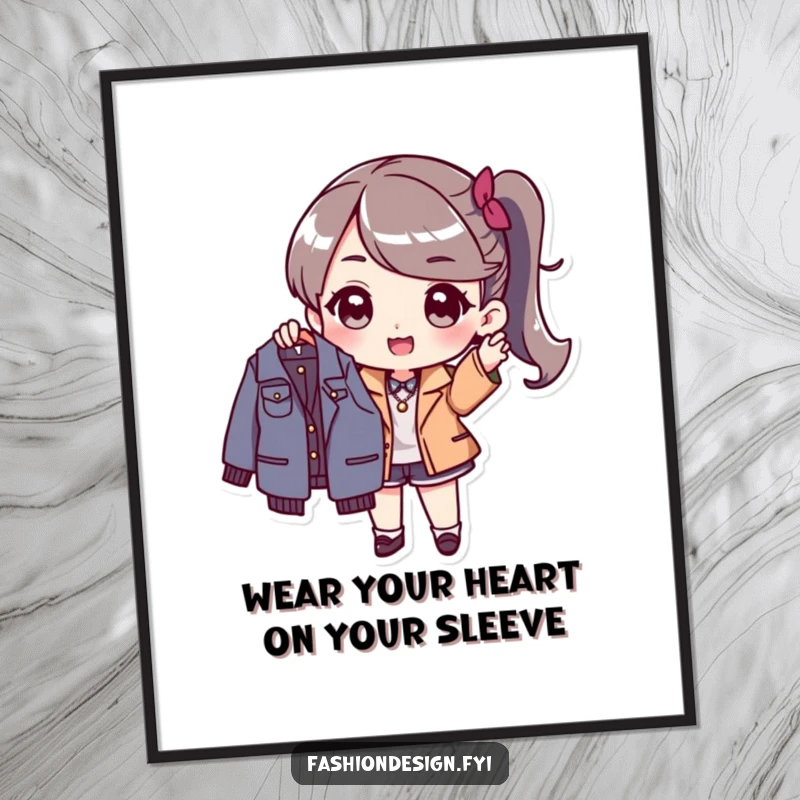 Funny Free Printable Wall Art: Stylish character excitedly holding a fashionable garment, exuding chic energy and style.