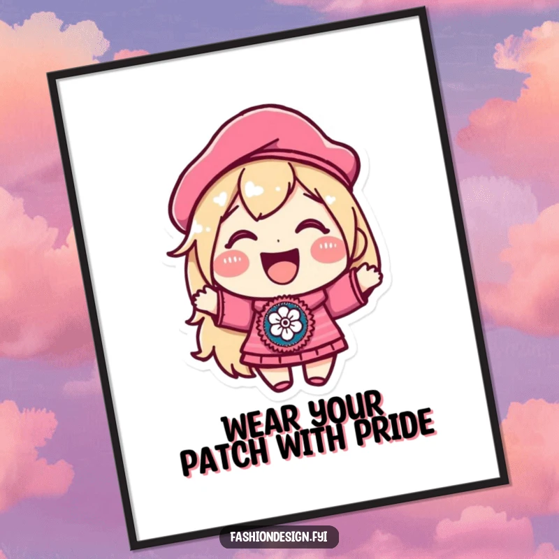 Funny Free Printable Wall Art: A character wearing a beret proudly displays a beautifully embroidered patch, adding chic humor to any room.