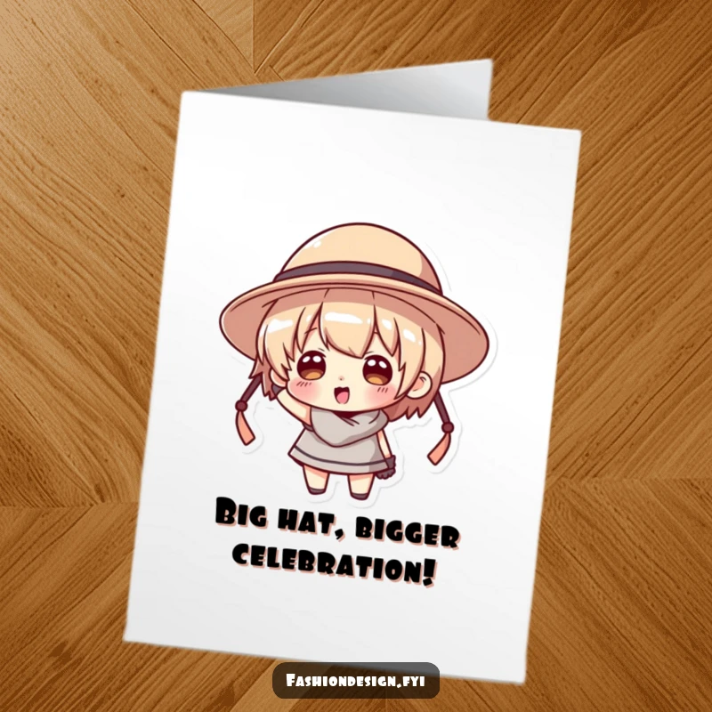 Funny Free Printable Birthday Card featuring a character struggling with an oversized, comical hat, perfect for a laugh.